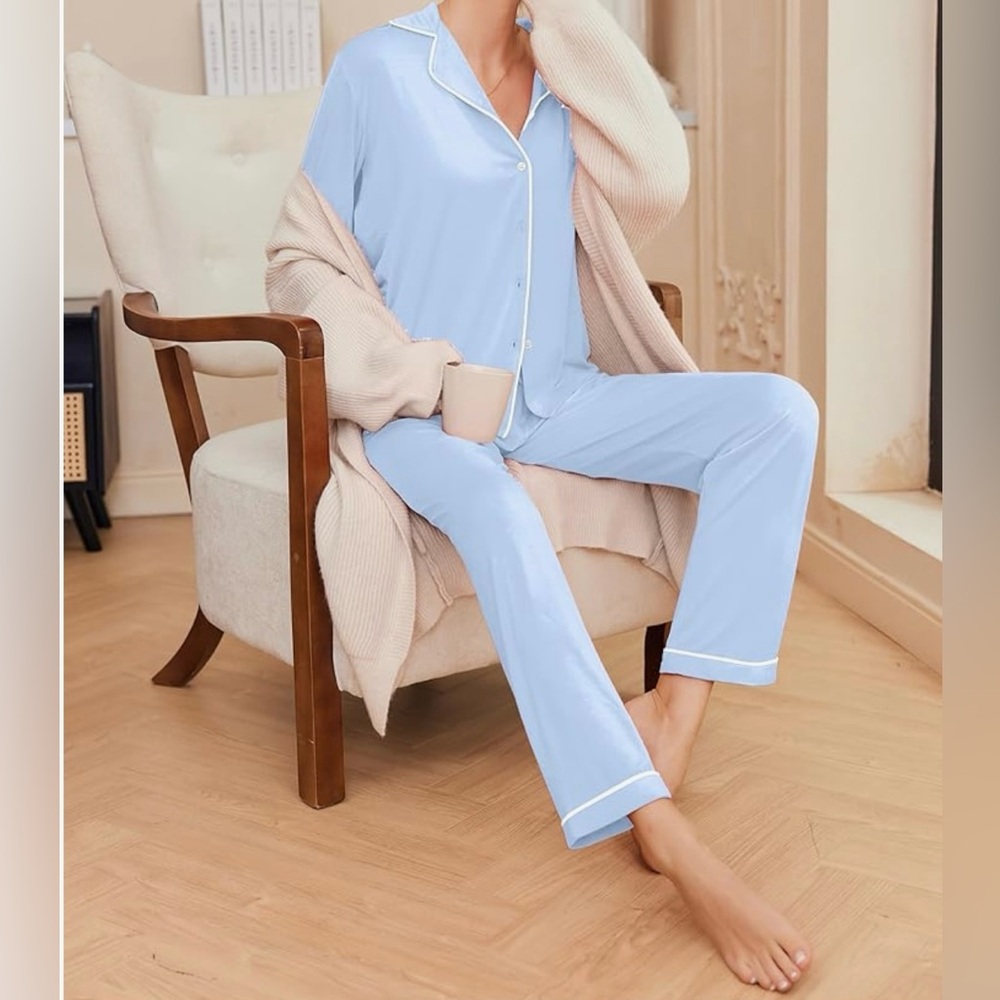 Ekouaer Women's Long Sleeve Sleepwear/SIZE:S/Light Blue/NWT - Picture 4 of 9